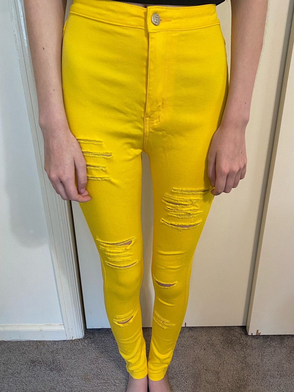 Size Small Dodo Denim Yellow Distressed Skinny Jeans high waist stretch colorful